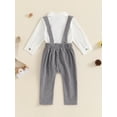 thumbnail image 5 of Nygoyerh Newborn Baby Boys Set Button-up Bow Tie Long Sleeve Lapel Neck Romper Corduroy Long Overall Pants 2PCS Set Fall Cute Infant Clothing for 1M 3M 6M 12M 18M, 5 of 7