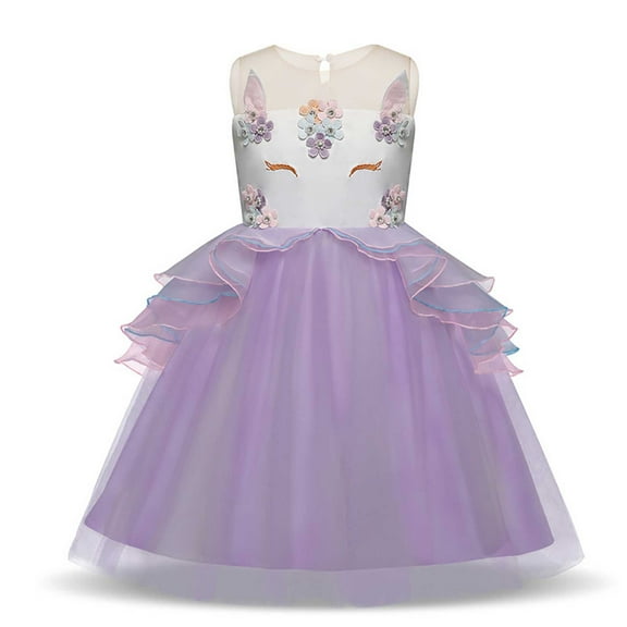KONBECA Baby Girls Princess Dress, Little Girls Party Wedding Formal Dresses, Evening Dress Birthday Dress, Kids Pageant Flower Girl Sleeveless Dress, Christmas Gifts for Girls Purple (7-8 Years)