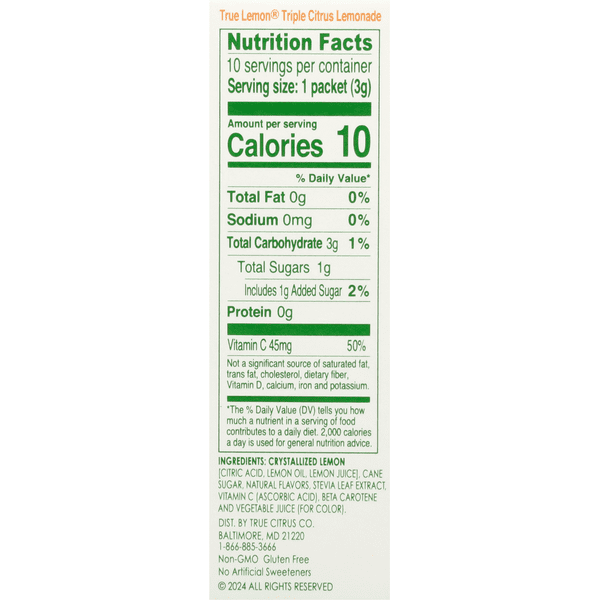 True Lemon Drink Mix, Triple Citrus Lemonade, 0.11 oz – Pack of 10 (3-Pack Bundle)