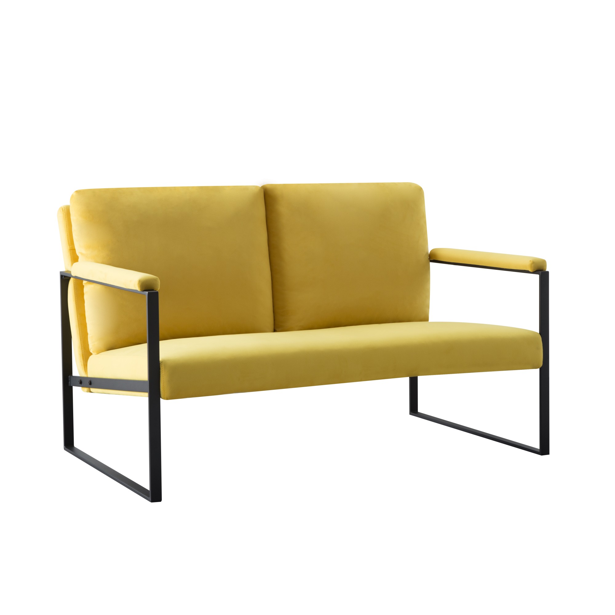 Gewnee 49.2”Metal Frame Loveseat,Modern Upholstered Sofa Chair with Armrests & Scratch-Resistant Foot Pads & Detachable Washable Backrest,Suitable for Living Rooms and Bedrooms.(Yellow)