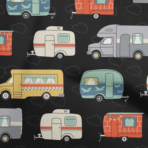 oneOone Cotton Silk Black Fabric Bus Diy Clothing Quilting Fabric Print Fabric By Yard 42 Inch Wide