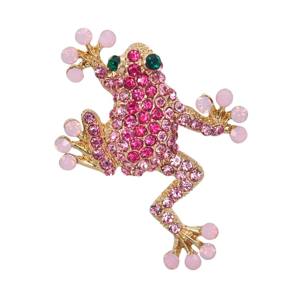 Gyn&Joy Gold Tone Rose Pink Colored Rhinestone Animal Frog Pin Brooch