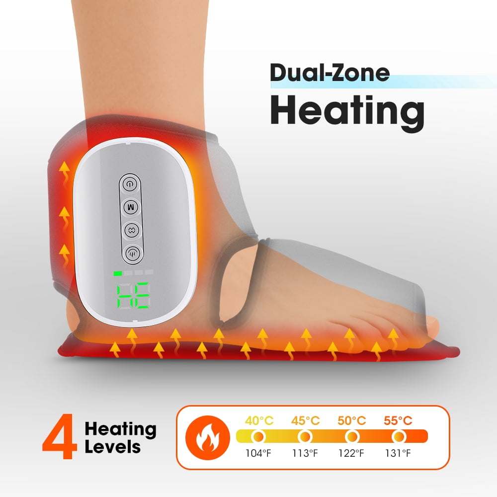 Cordless Ankle Massager, Dual Air Compression & 4-Level Heat Foot Massager, Portable Foot Massager Machine, Adjustable Intensity for Home Office, Foot and Ankle Massager Gift for Men Women, Black