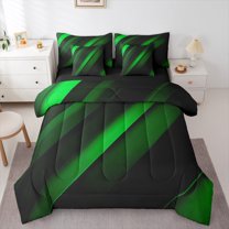 Feelyou Green Striped Geometric Twin Bedding Sets 7-Piece, Futuristic Abstract Bedding Comforter Set, Teen Child Kid Adult Reversible Sheet Sets, Lightweight Room Decor
