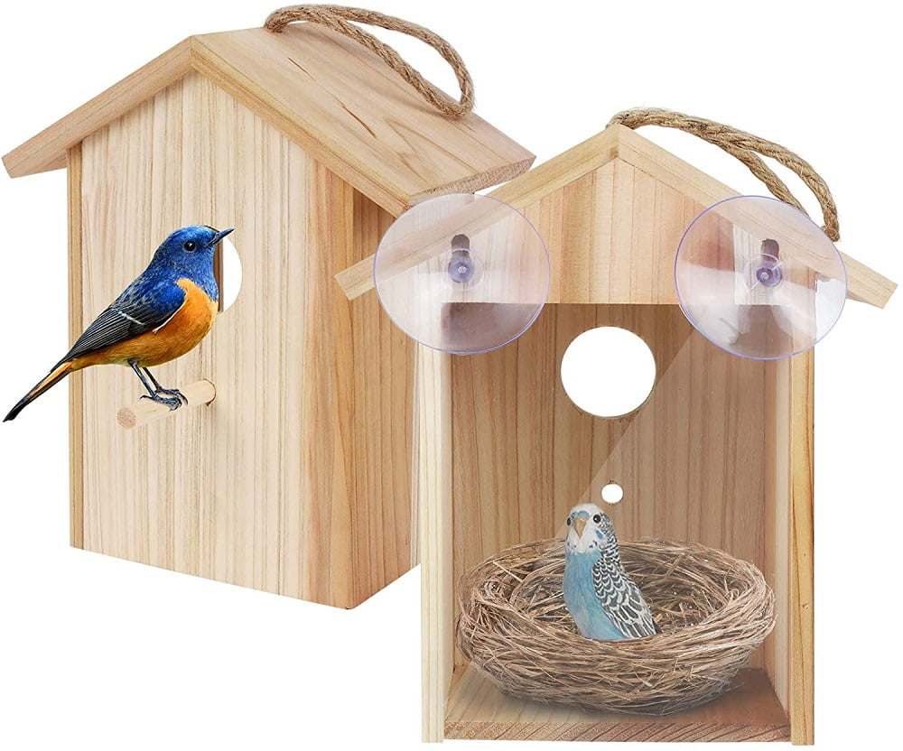 Window Bird House with Strong Suction Cup and Lanyard for Outside See