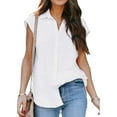 thumbnail image 3 of Fesfesfes Loose Fitting Tops for Women's Summer Casual Short Sleeve Blouse Button Solid Color Turndown Collar T-Shirt Tops 8(L), 3 of 8