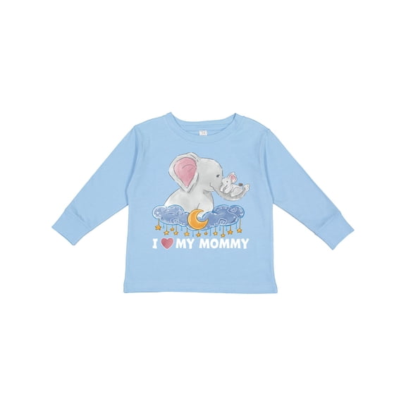 Inktastic I Love My Mommy Cute Elephants with Moon and Stars Boys or Girls Long Sleeve Toddler T-Shirt
