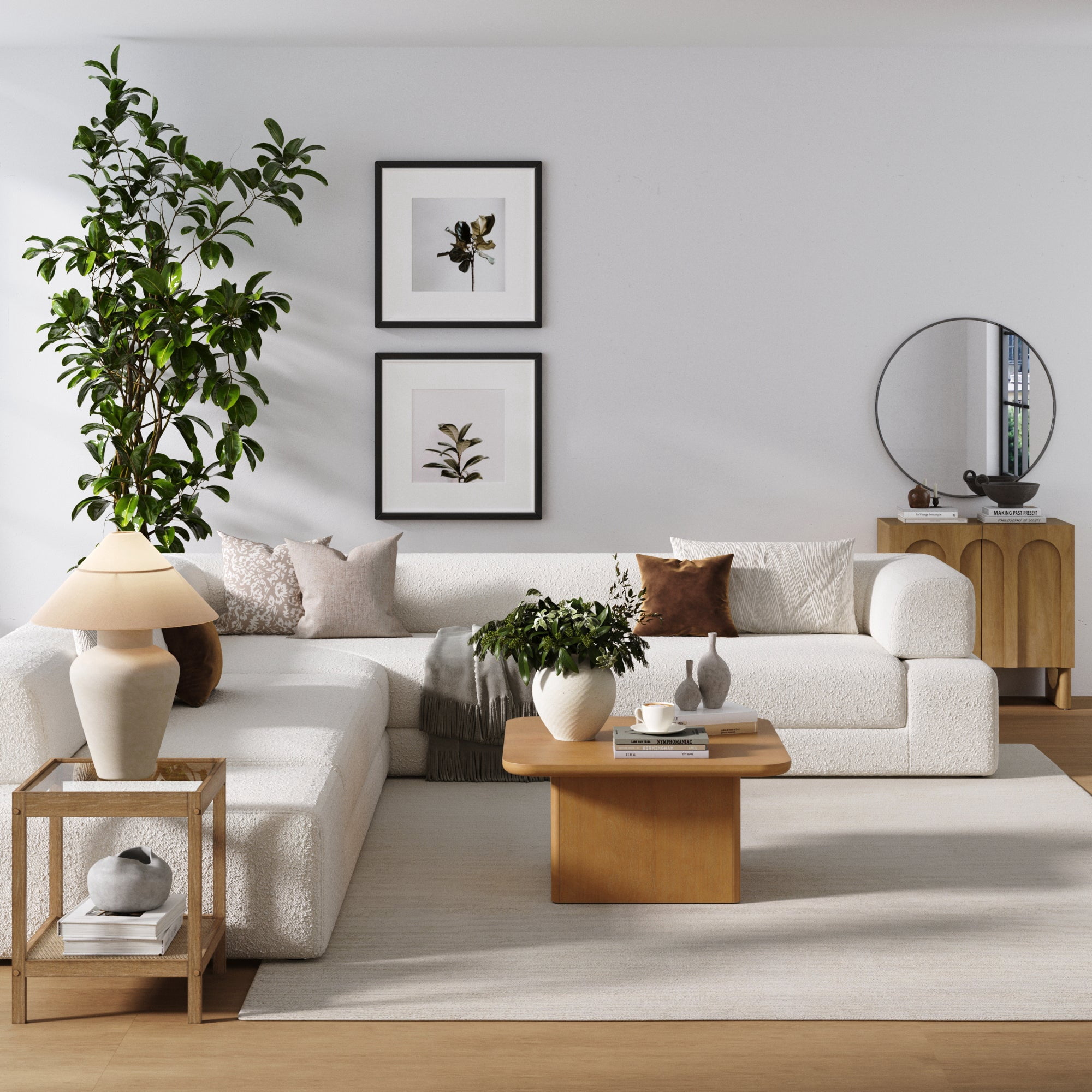 Nathan James Rein Organic Modern Coffee Table, Rustic Wood Square Coffee Table with Rounded Edge, Pedestal Coffee Table for Living Room, Light Brown