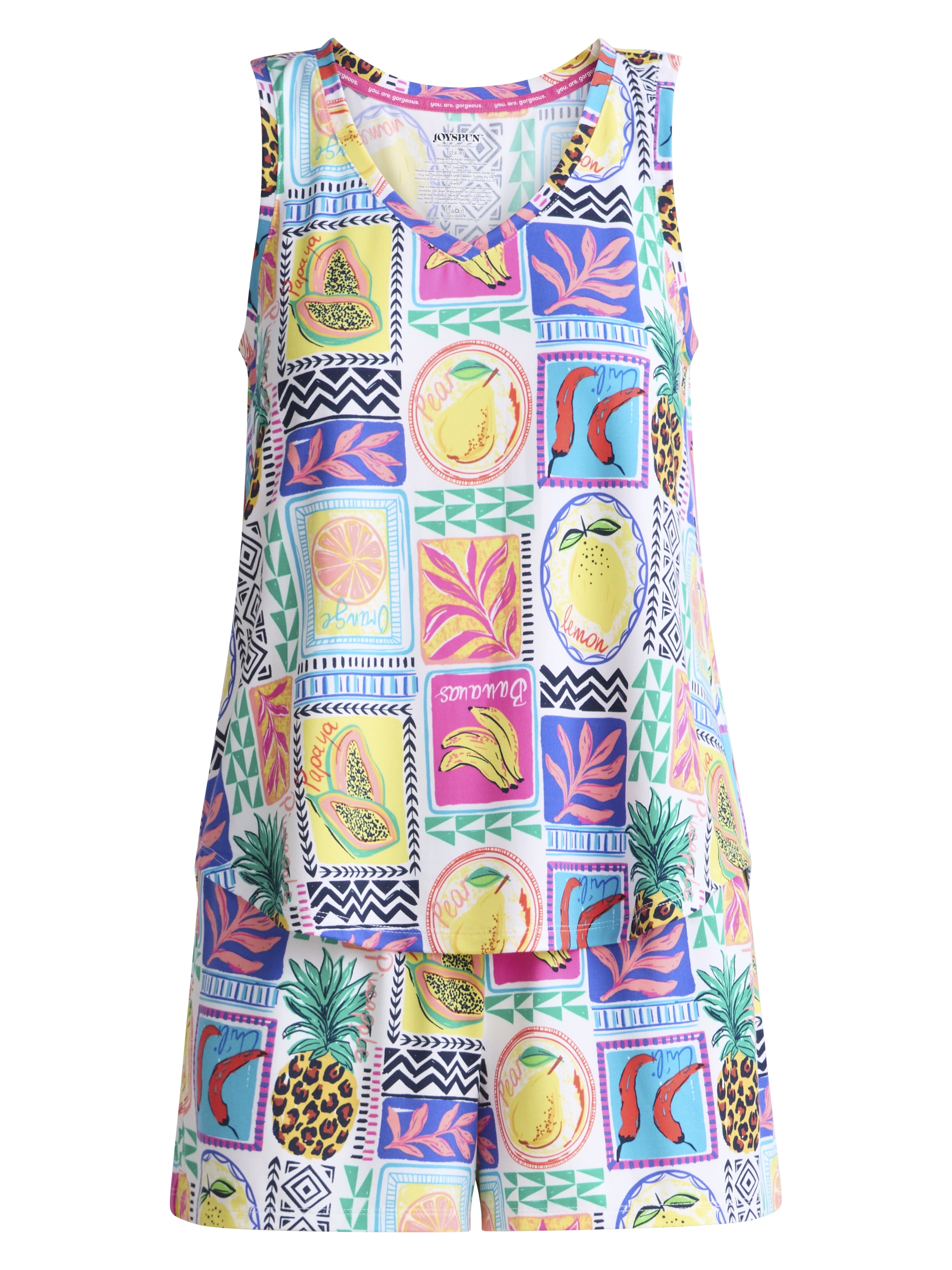 Joyspun Women's Printed Tank Top and Shorts Pajama Set, 2-Piece, Sizes XS-3X