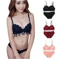 thumbnail image 5 of FANTADOOL Women Push Up Bra Set Girl Floral Lace Underwear Set Underwire Brassiere Outfit Ladies Push Up Padded Bras Sets Lingerie Bras Panties Lace Floral Underwear Suits Pink 70B, 5 of 6