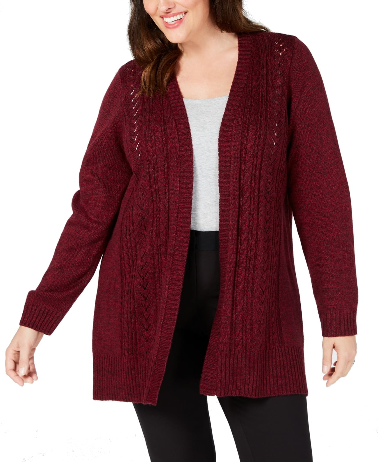 Karen Scott - Womens Sweater Red Plus Cardigan Open Front Knit $54 2X ...