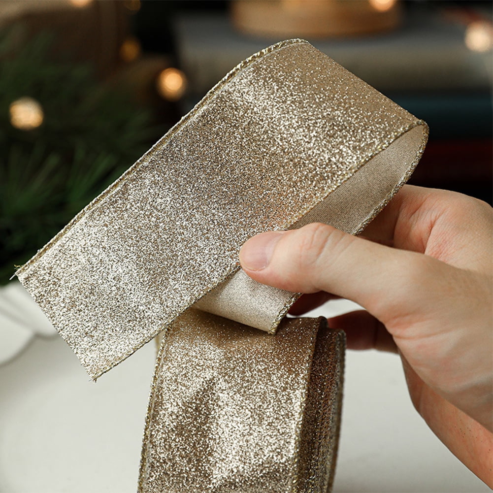 KYAIGUO Metallic Glitter Glitter Ribbon Rolls for Christmas Ribbons Crafts Weddings Sewing Reusable 2PCS