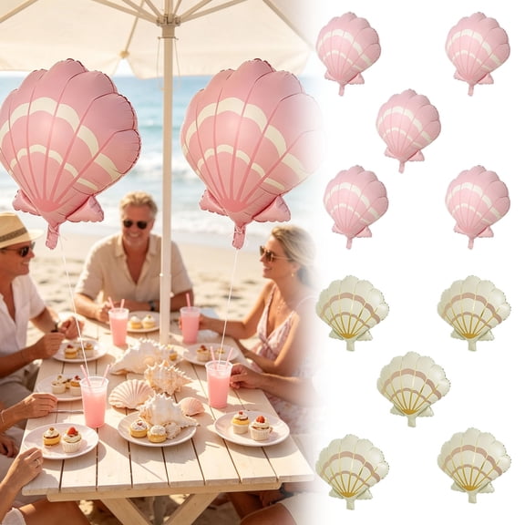 Forestwhale Pink Seashell Foil Balloons 5-Piece Nautical Party Decor Scallop Shape Aluminum Helium Balloons for Birthday Bridal Shower Beach Theme 23.6"x24.4"