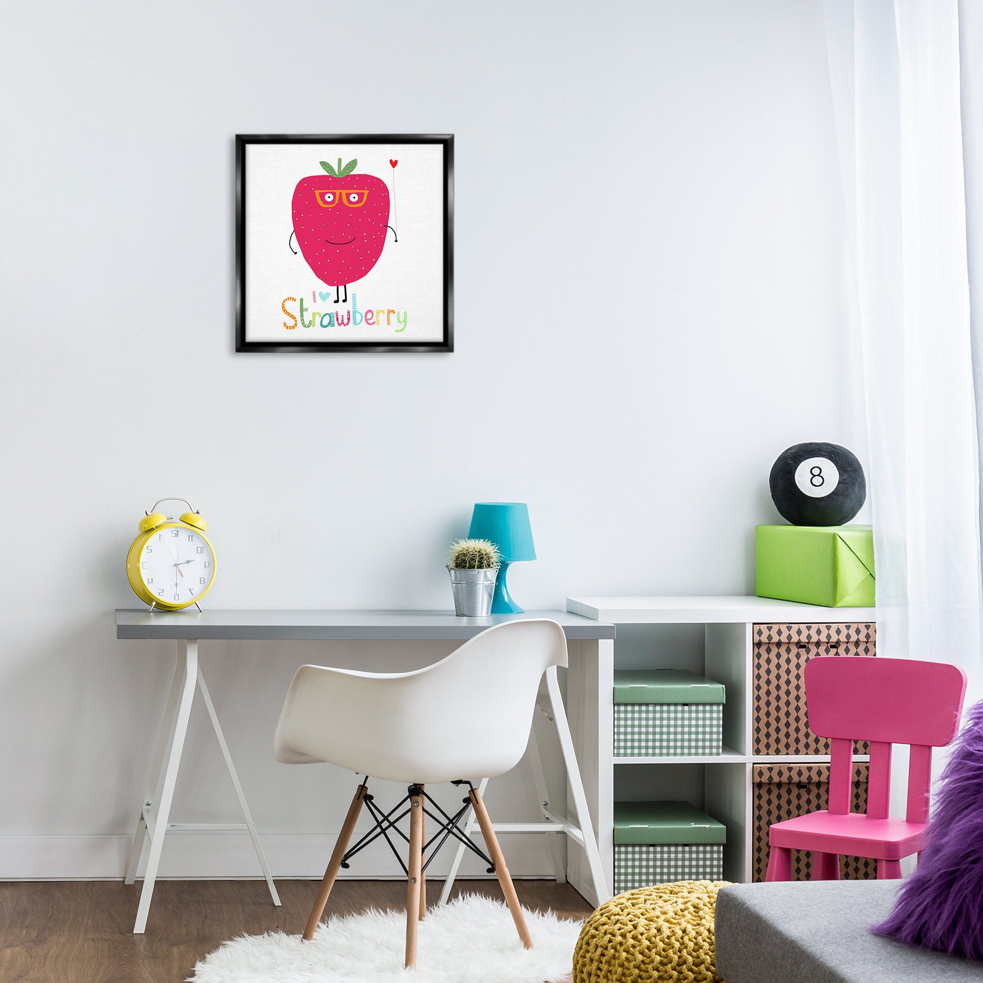 Stupell Industries Fun Smiling Strawberry Food & Beverage Painting Black Floater Framed Canvas Art Print Wall Art, 18 x 18