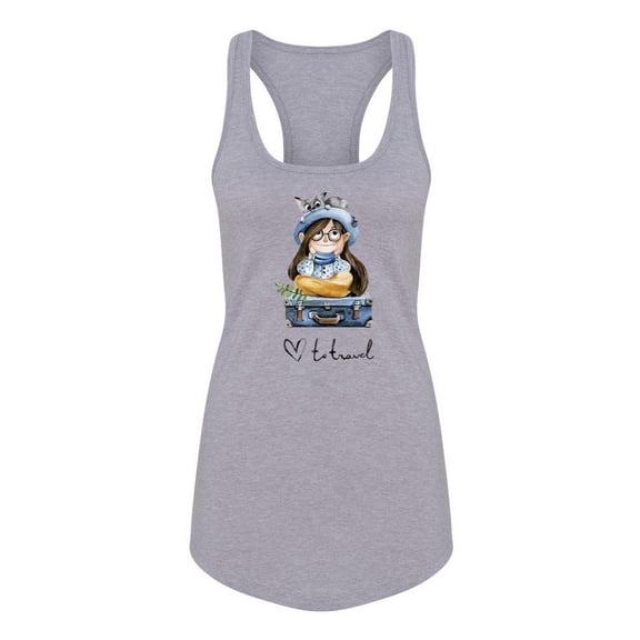 Girl And Cat Love To Travel Racerback Tank Women -Image by Shutterstock, Female x-Small