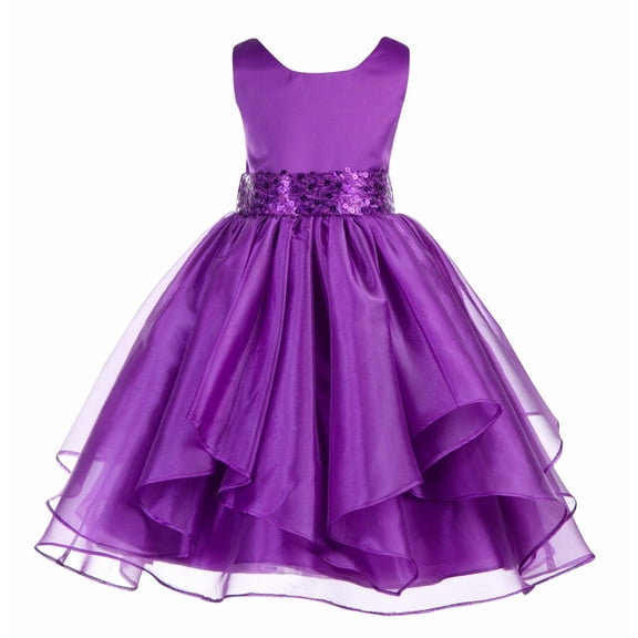 Ekidsbridal Asymmetric Ruffled Organza Sequin Flower Girl Dress Pageant Ballroom Gown 012s 4