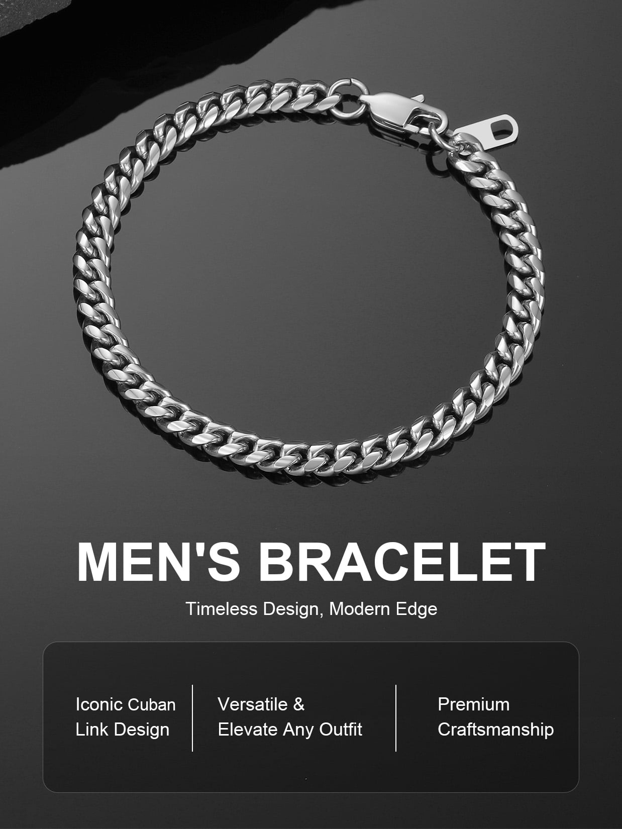 ChainsProMax Men Bracelets Stainless Steel 19CM Wrist Chain Men Husband Dad Gift Fathers Day Jewelry Gift
