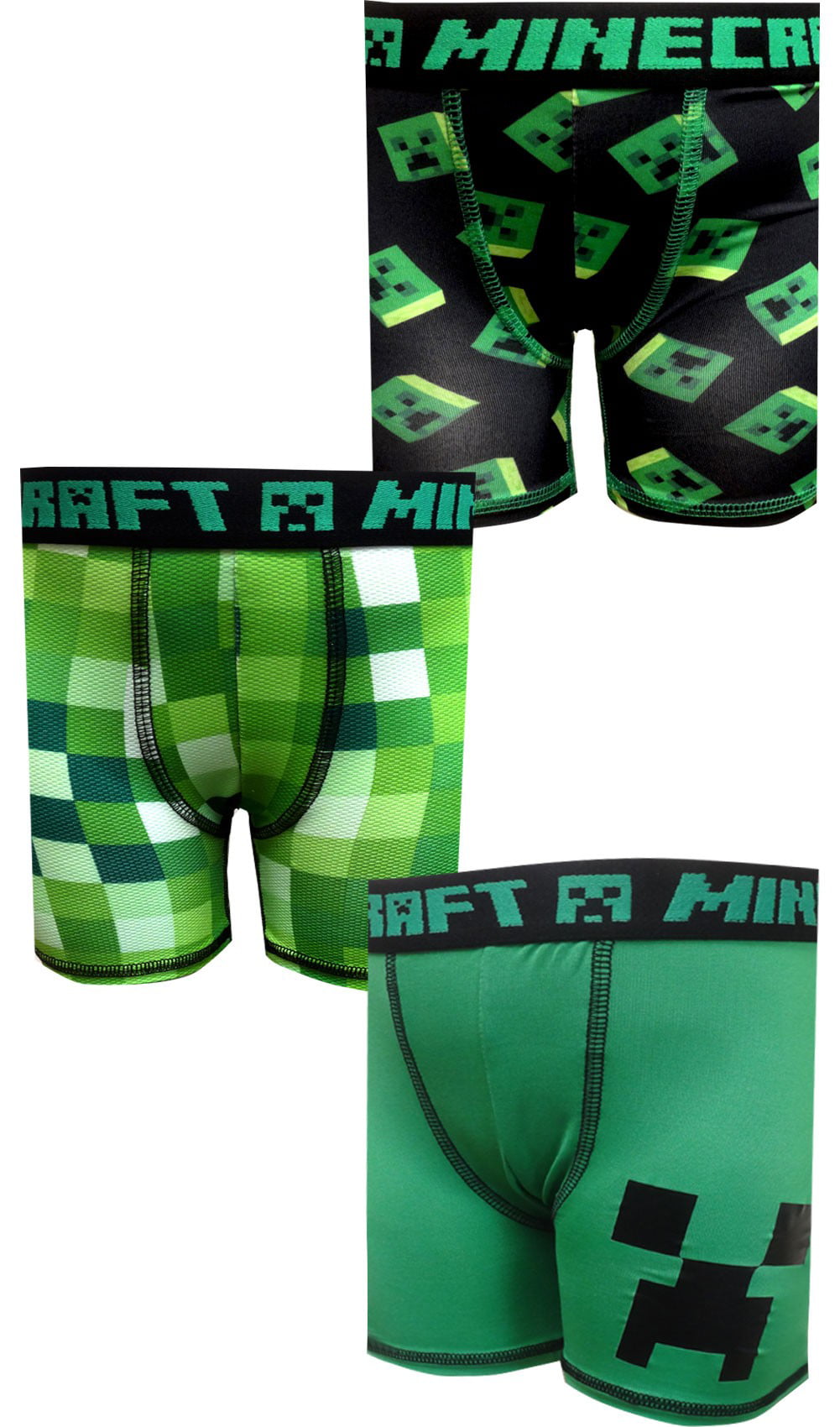 Minecraft Creeper Boys Underwear, 3 Pack Boxer Briefs (Little Boys