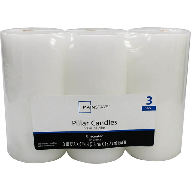 Mainstays Unscented Pillar Candles, 3pack, 3x6 inches, White Walmart