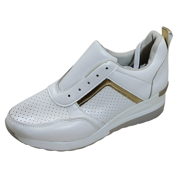 WEAIXIMIUNG Women Sneakers Size 9 Ladies Summer Fashion Leather Lace Up Round Head Breathable Thick Sole Casual Sports Shoes
