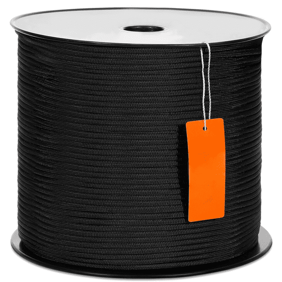 3/16" x 1000 ft Braided Nylon Rope, 32-Strand, 720 lb Breaking Strength, Black