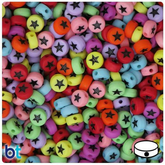 BeadTin Mixed Colors Opaque 7mm Coin Alpha Beads - Black Stars (250pcs)
