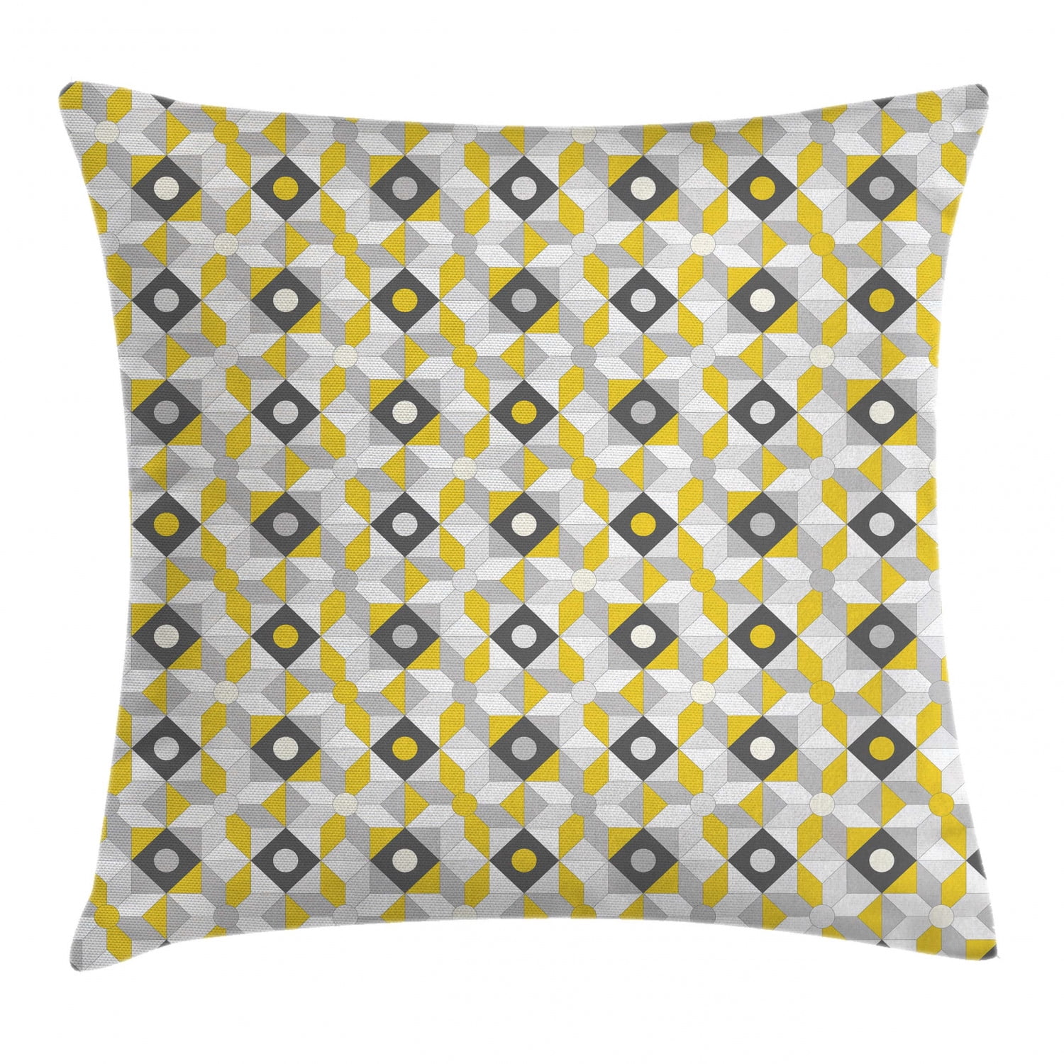 Grey and Yellow Throw Pillow Cushion Cover, Geometric Retro 60s 70s