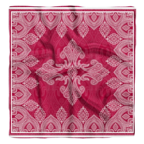 Phagun Red Floral & Paisley Pure Silk Printed Scarf Square Dupatta Head Neck Wrap Bandanas For Women