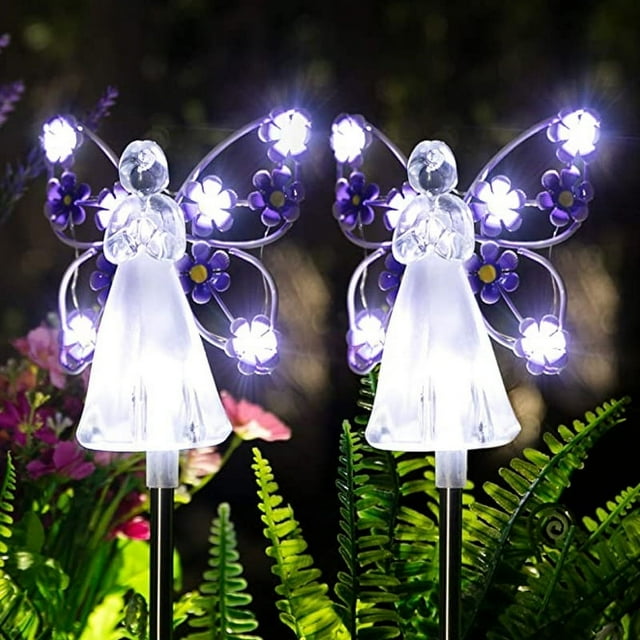 JM 2 ángeles luminosos (púrpura) decoración de jardín exterior, lámpara solar decorativa, regalo conmemorativo, iluminación LED JM