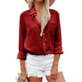 thumbnail image 2 of Jzuxvd Womens Button Down Shirts Gauze Cotton Dress Shirt Long Sleeve Oversized Solid Tunic Tops with Pockets Red XXL, 2 of 6