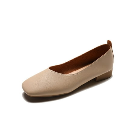 

Avamo Women Casual Shoes Slip On Flats Comfort Loafers Womens Boat Shoe Ladies Breathable Square Toe Moccasins Camel 4.5