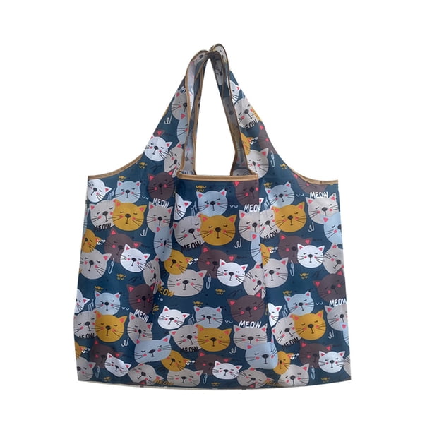 Bewildely Bolsa de compras plegable, bolso ligero, bolsos de hombro, gran capacidad, artículos diversos, bolsa de almacenamiento de comestibles, Almacenamiento y organización del hogar gato marino