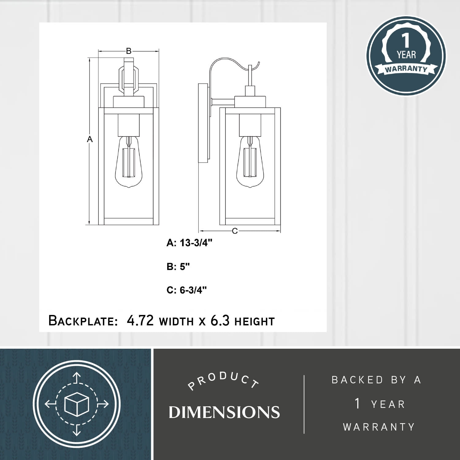 VAXCEL Clinton Matte Black Outdoor Wall Sconce Light Clear Glass Shade, Dimmable