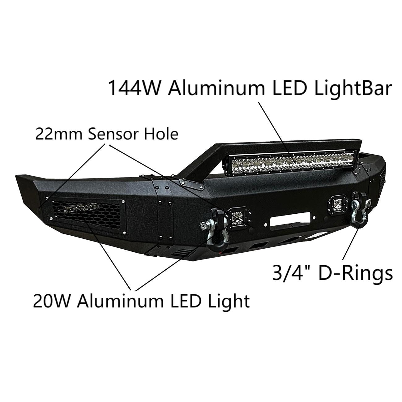 Vijay For 2017-2018-2019-2020-2021-2022 Ford F250/F350/F450 Front and Rear Bumper Textured Black Steel with Light and D-ring