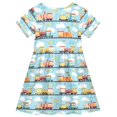 thumbnail image 2 of FORMRS Girls Short Sleeve Dress Summer Casual Round Neck A-line Beach Sundress, Sizes 2T-8T, Cartoon Train Pattern, 2 of 8
