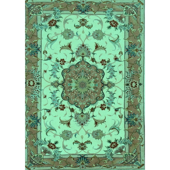 Ahgly Company Indoor Rectangle Persian Turquoise Blue Traditional Area Rugs, 5' x 7'