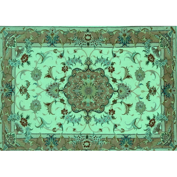 Ahgly Company Machine Washable Indoor Rectangle Persian Turquoise Blue Traditional Area Rugs, 6' x 9'