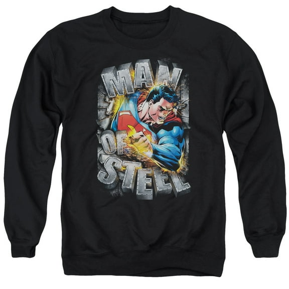 Superman Ripping Steel Adult Crewneck Sweatshirt Black