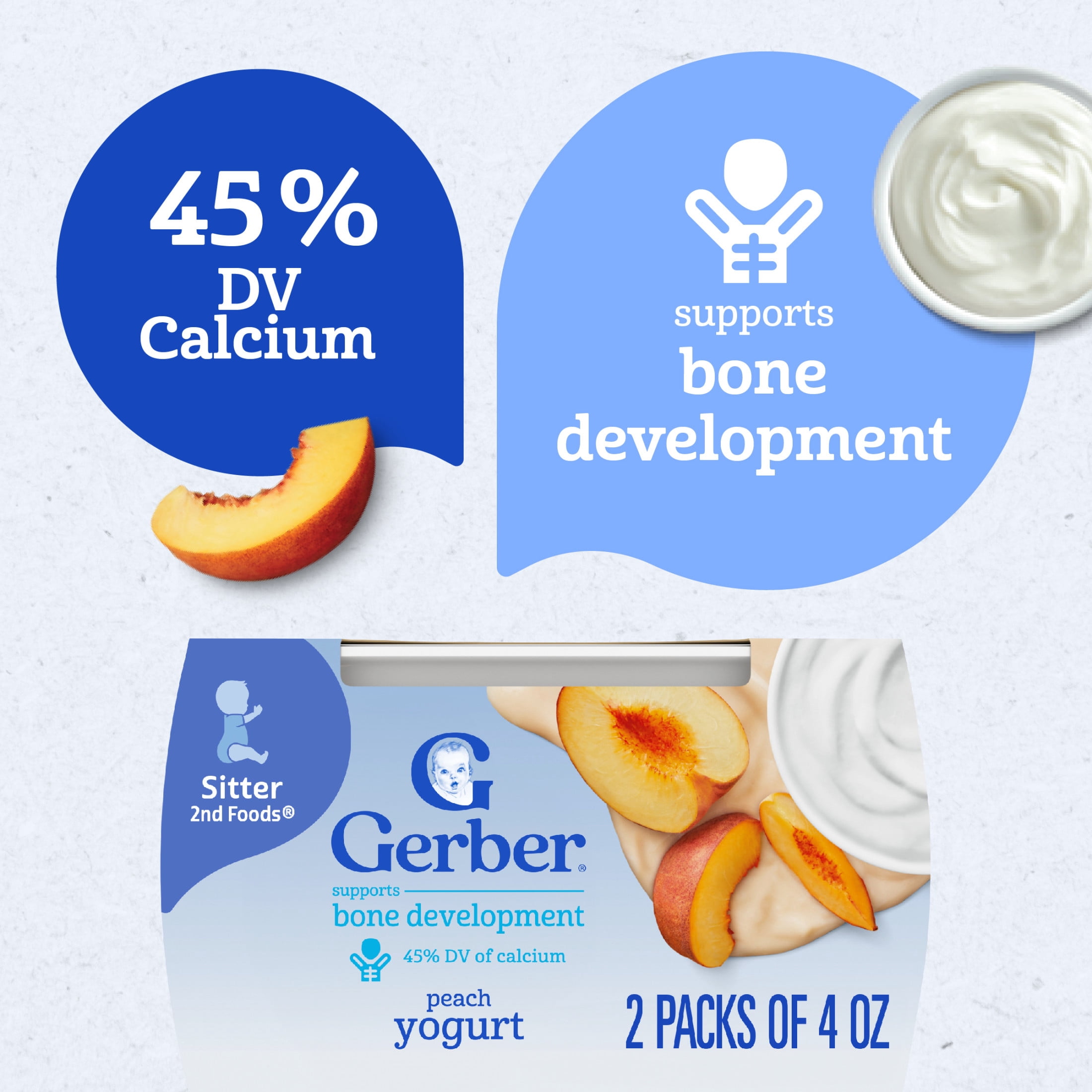 Gerber Yogurt Blends Stage 3 Baby Snacks Peach, 4 oz Tubs (Pack of 2)
