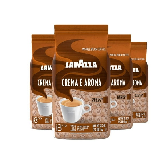 Lavazza Crema e Aroma Whole Bean Coffee, Medium Roast, Arabica and Robusta Blend, 2.2 lb Bag (pack of 4)