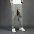 thumbnail image 2 of SWSMCLT Men's Cargo Casual Pants Work Utility Pants Long Trousers Cotton Straight Leg Summer Elastic Waist Light Grey 44, 2 of 4