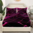 thumbnail image 2 of Rose Purple Geometric Bed Sheets Black Honeycomb Print Fitted Sheet Twin Size, Modern Abstract Plaid Bed Set Square Pattern Bedding Set Beehive Geometrical Bedding 2 Piece，No Top Sheet, 2 of 5