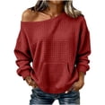 thumbnail image 2 of Neewe Women's Fashionable Casual Solid Color Long Sleeve Boat Neck Off Shoulder Blouse Tops Daily, 2 of 6