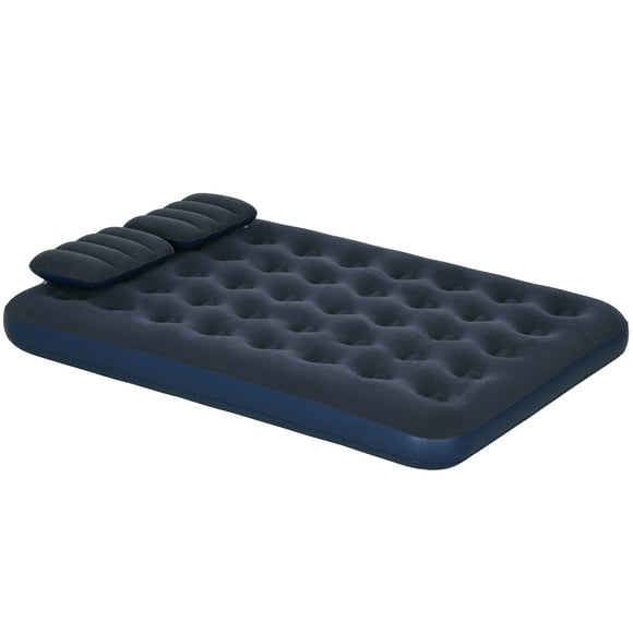 Outsunny Queen Air Mattress with 2 Pillows, Inflatable Double Air Bed, Blue