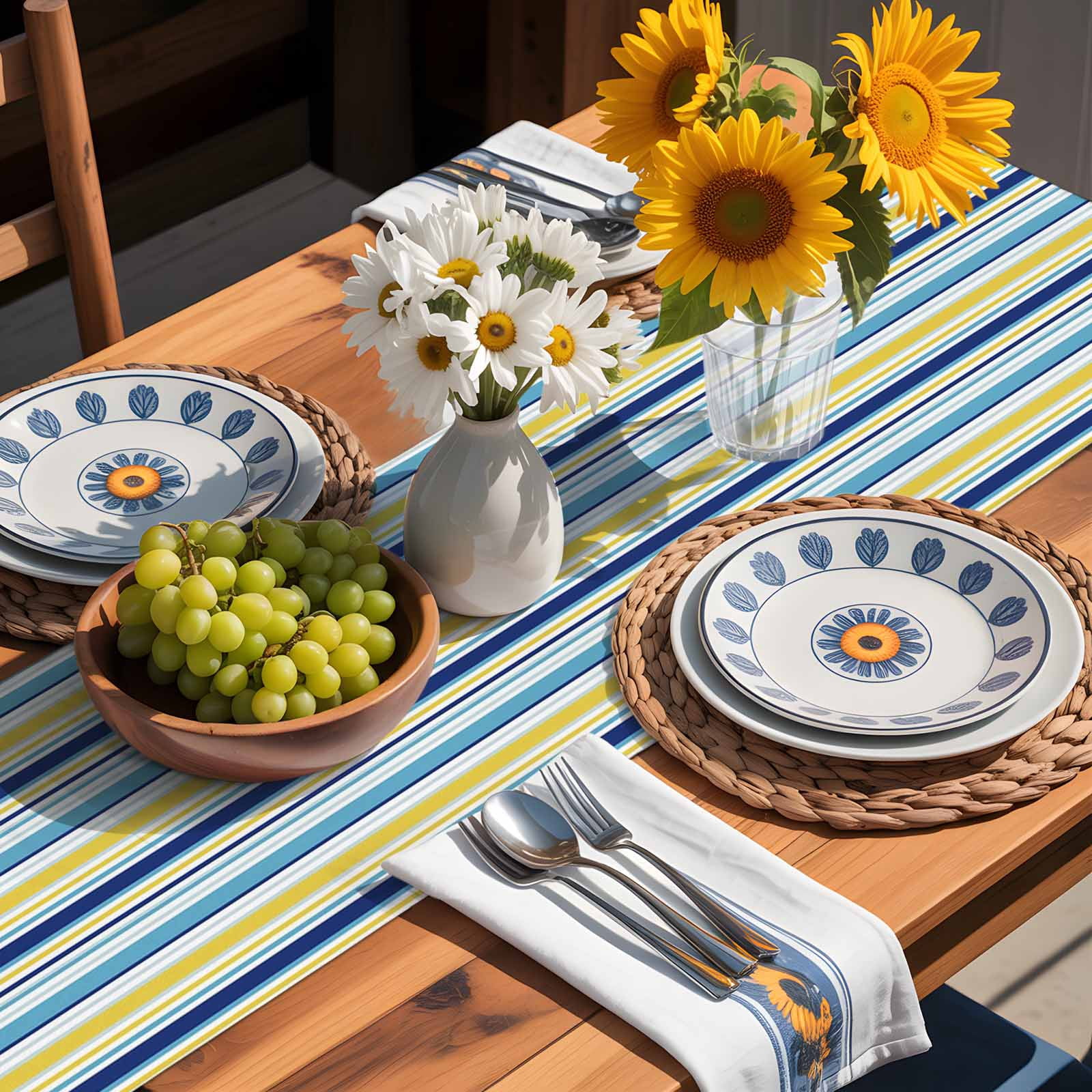 Colorful Geometric Stripe Art Table Runner 90 Inches Long, Modern Minimalist on White Table Runners Tabletop Scarf Kitchen Dining Tables Decoration for Home Party Indoor Outdoor