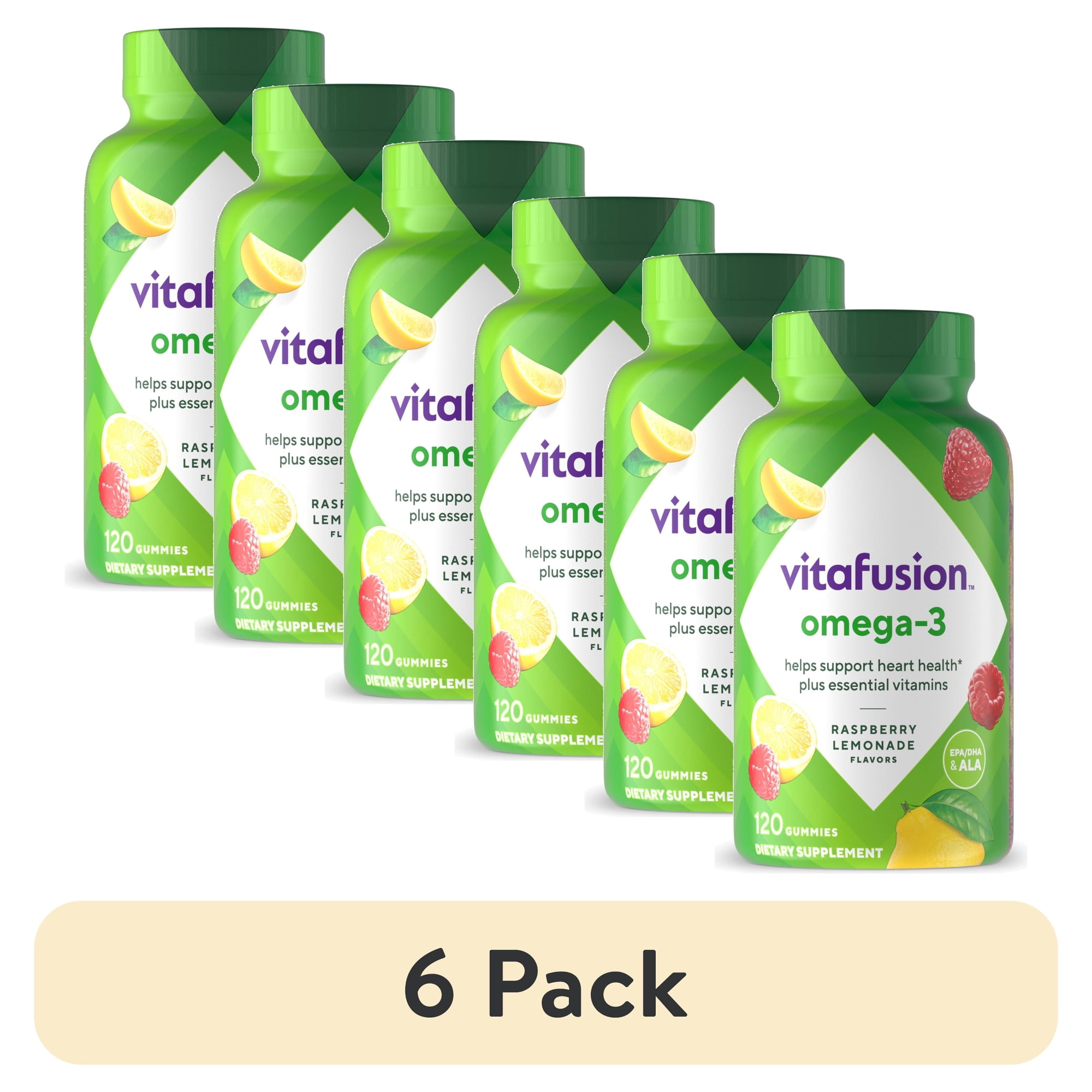 (6 pack) vitafusion Omega-3 Gummy Vitamins, Berry Lemonade Flavor Heart Health Vitamins(1), 120 Count