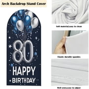 1Pcs 80th Birthday Arch Door Cover Decoration 5.2x1.9FT Navy Blue and Silver Themed for Birthday Party Supplies, Happy 80 Years Old Photo Booth Backdrop Wall Decor for Celebration