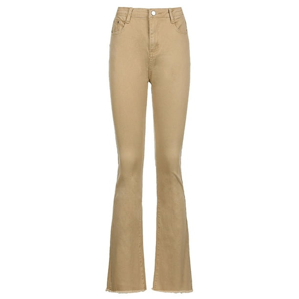 Women Flare Pants Vintage Streetwear Mid Waist Denim Cute Jean