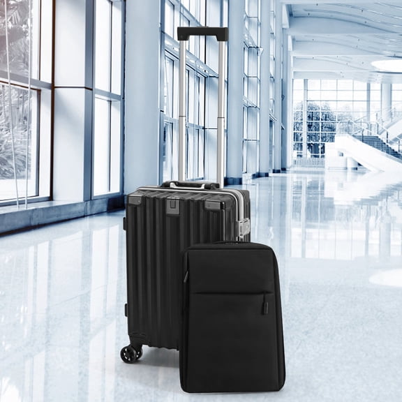 2 Piece Set – 20 Inch Aluminum Frame Carry On Luggage with Backpack, Black Hard Shell Suitcase with Spinner Wheels & TSA Lock, Lightweight PP Travel Set for Business Trips