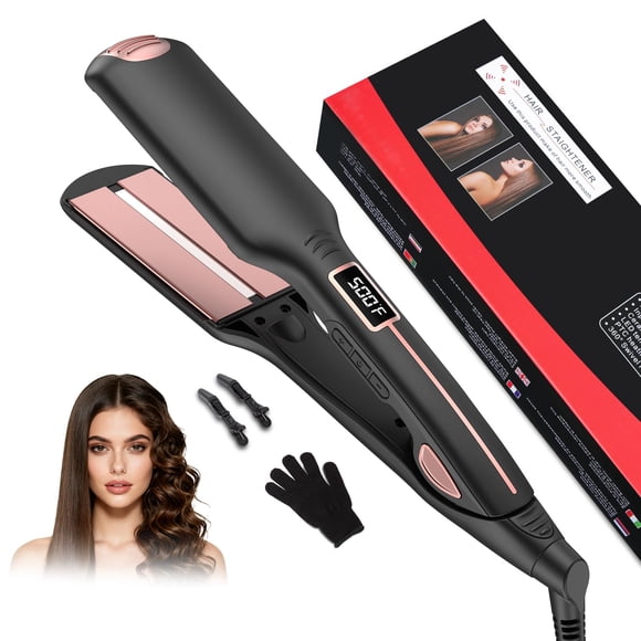 Plancha para Cabello, Plancha de Cabello Profesional 2 En 1 Con Tecnología Infrarroja y Cerámica, Placas Extras Anchas de 56MM, 17 Temperaturas Ajustables, Pantalla LED, Para Tod